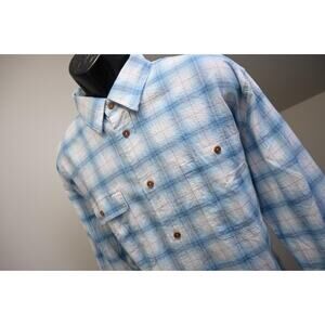 ORVIS Active Fit Dress Shirt Stretch Plaid Long Sleeve Front Pocket Mens Size XL